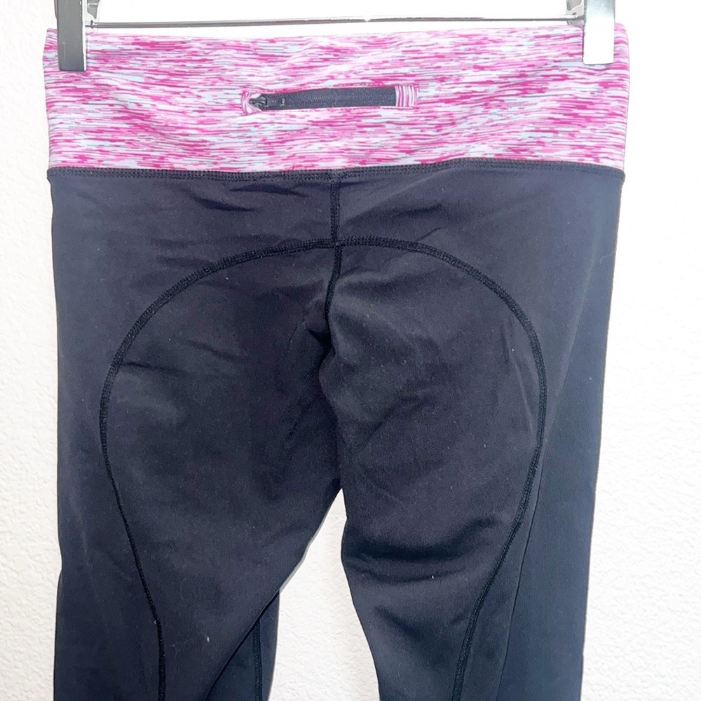 Lululemon lower rise black with pink Heathered band full length leggings - Picture 6 of 11